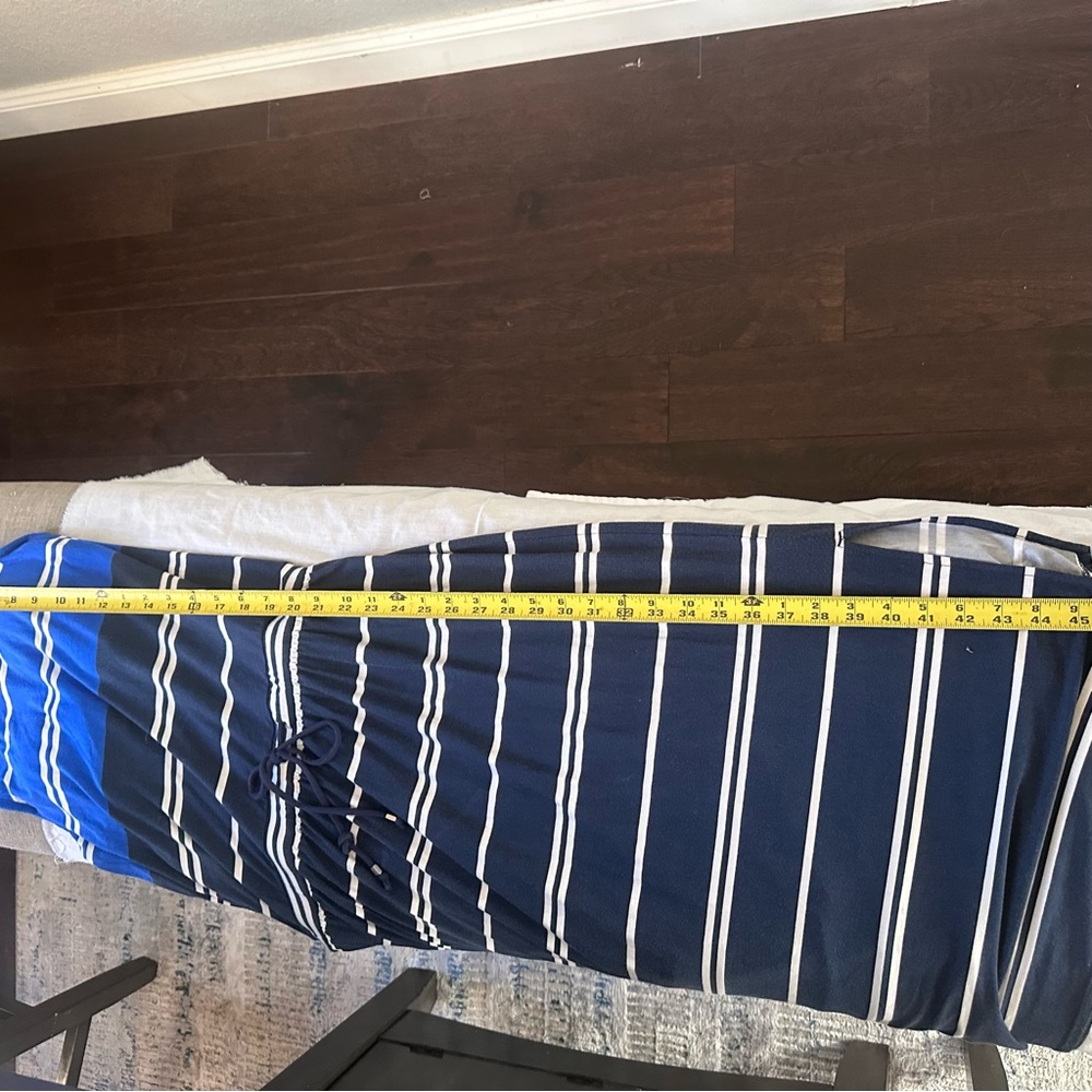 Athleta Blue Striped Racerback Midi Dress Drawstring Waist Size S - Picture 11 of 11